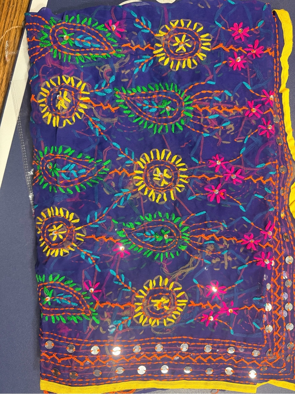 Women’s Embroidered Navy Blue Swim Cover-Up with Multicolor Accents